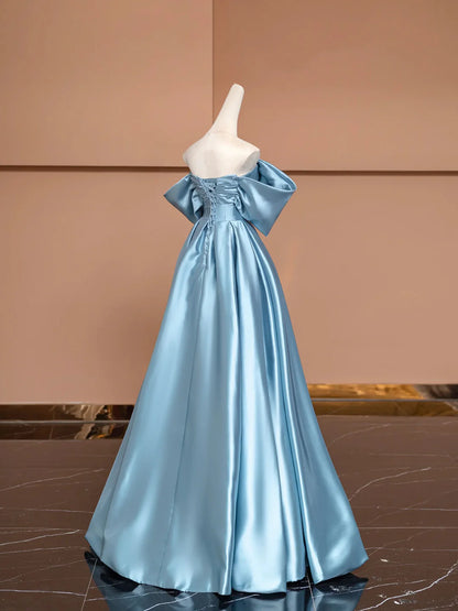 Satin Floor Length Prom Dress Off the Shoulder Evening Party Dress