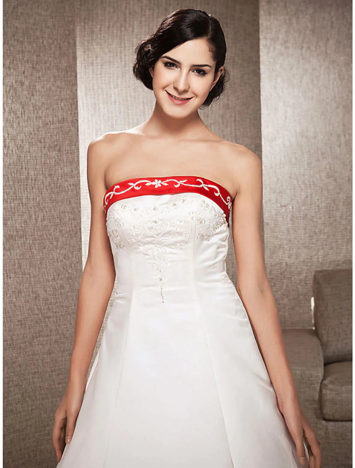 Open Back Wedding Dresses Sweep / Brush Train Ball Gown Strapless Strapless Satin With Embroidery Appliques