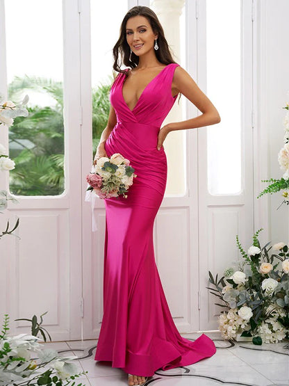 Jersey V-neck Sleeveless Bridesmaid Dresses