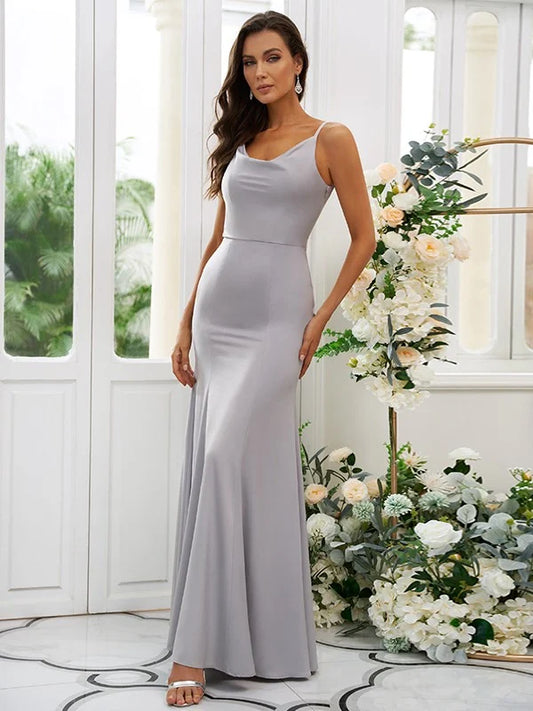 Charmeuse Ruffles Square Sleeveless Floor-Length Bridesmaid Dresses