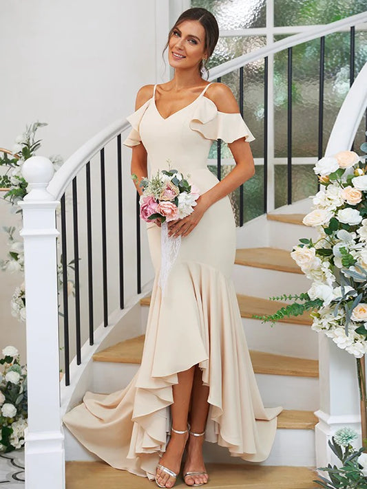 Jersey Ruffles Sleeveless Asymmetrical Bridesmaid Dresses