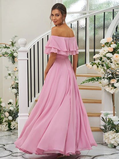 A-LinePrincess Chiffon Ruffles Off-the-Shoulder Sleeveless Floor-Length Bridesmaid Dresses