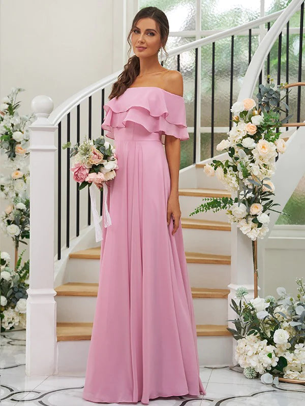 A-LinePrincess Chiffon Ruffles Off-the-Shoulder Sleeveless Floor-Length Bridesmaid Dresses