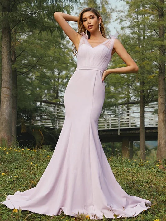 Ruched V-neck Floor-length Sleeveless Bridesmaid Dresses