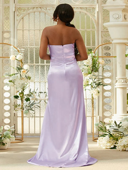 Silk like Satin Ruched Sweetheart Sleeveless purple Bridesmaid Dresses