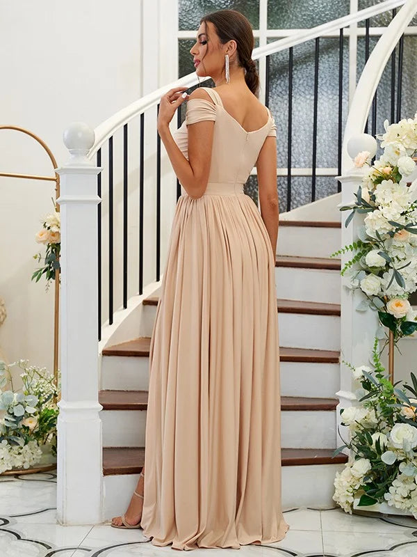 A-Line Princess Jersey Ruffles Sweetheart Sleeveless Floor-Length Bridesmaid Dresses