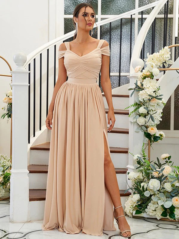 A-Line Princess Jersey Ruffles Sweetheart Sleeveless Floor-Length Bridesmaid Dresses