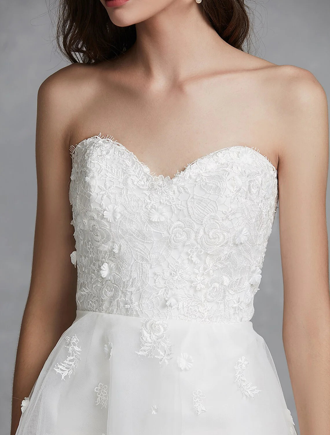 Reception Little White Dresses Wedding Dresses A-Line Sweetheart Strapless Asymmetrical Lace Bridal Gowns With Appliques