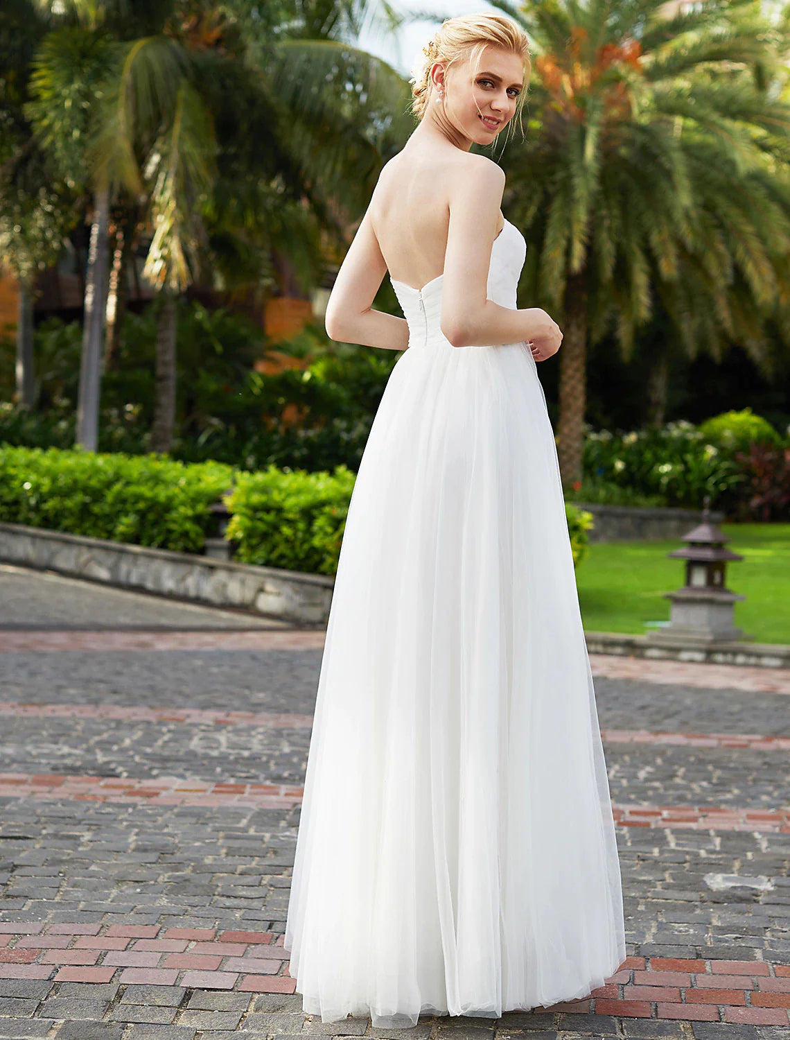 Reception Wedding Dresses Princess Sweetheart Strapless Floor Length Chiffon Bridal Gowns With Sashes / Ribbons Beading