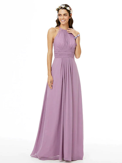 Sheath / Column Bridesmaid Dress Jewel Neck Sleeveless Beautiful Back Floor Length Chiffon