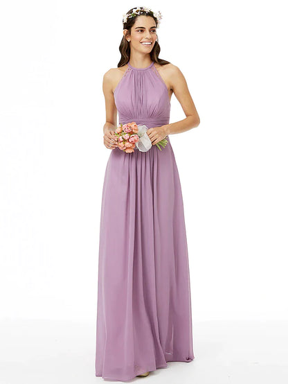 Sheath / Column Bridesmaid Dress Jewel Neck Sleeveless Beautiful Back Floor Length Chiffon