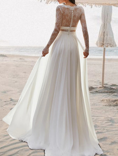 Beach Open Back Boho Wedding Dresses A-Line V Neck Sleeveless Floor Length Chiffon Bridal Gowns