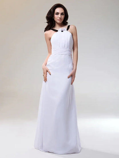 Bridesmaid Dress Straps Sleeveless Floor Length Chiffon Stretch Satin with Ruched Draping