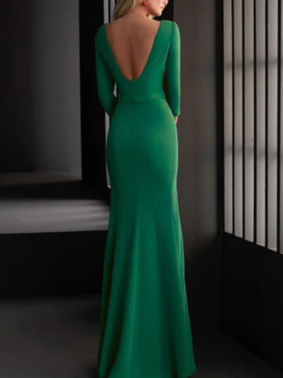 Sheath/Column V-Neck Floor-Length Prom Dresses with Split