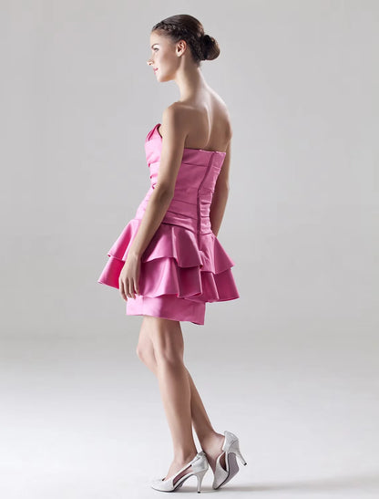 A-Line Dress Homecoming Short / Mini Sleeveless Sweetheart Satin