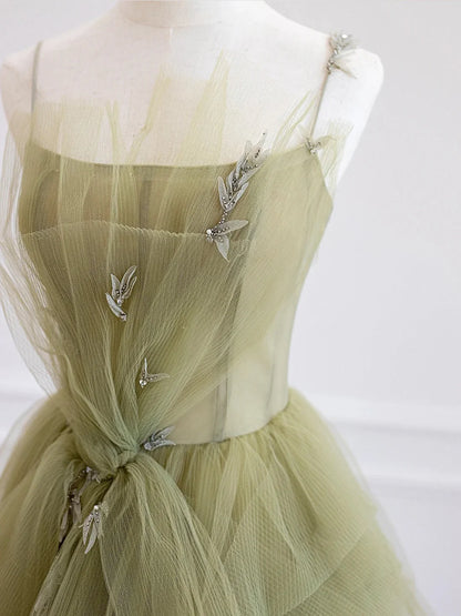 Spaghetti Strap Tulle Long Prom Dress