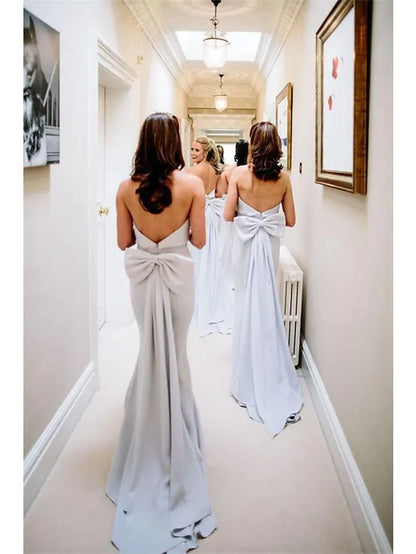 Bridesmaid Dress Strapless Sleeveless Elegant Jersey