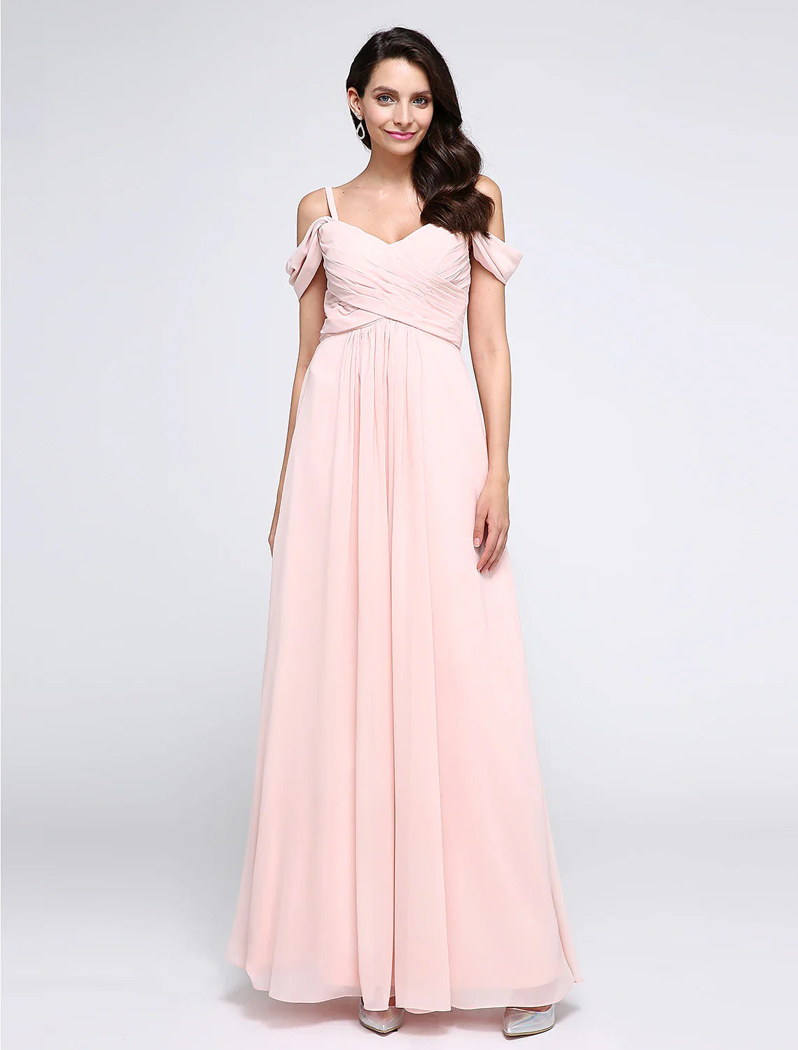 A-Line Elegant Dress Holiday Evening Dresses Ankle Length Short Sleeve Straps Chiffon with Criss Cross