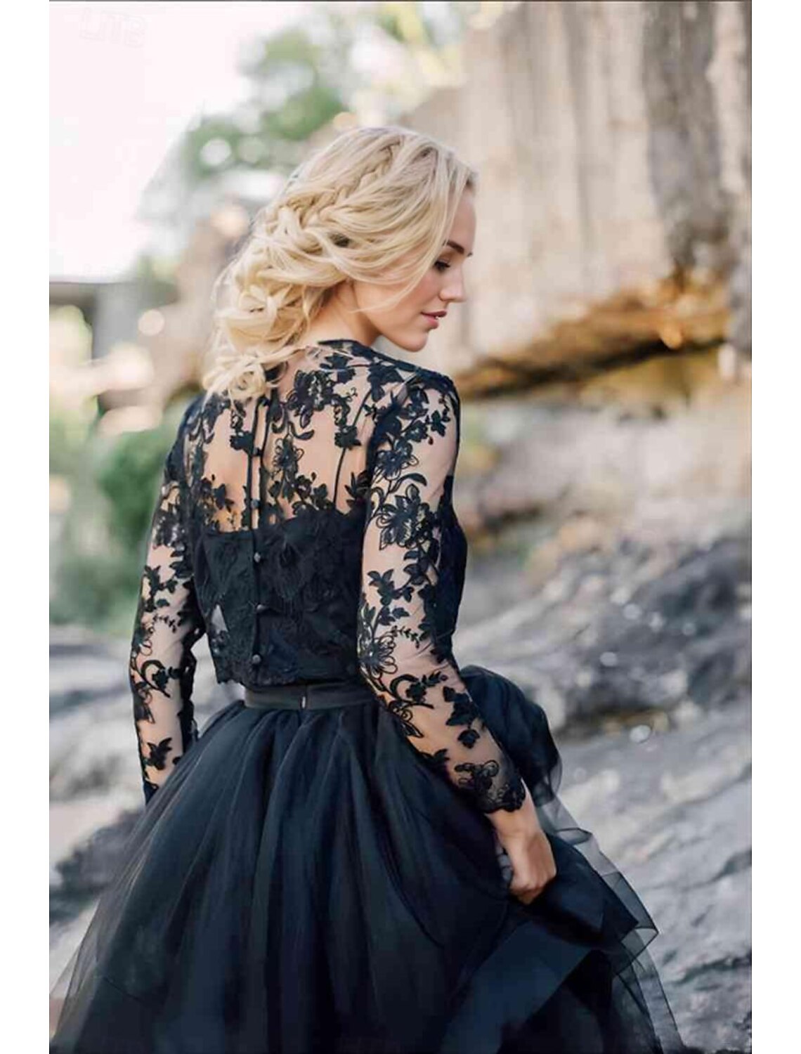 Beach Boho Black Wedding Dresses Ball Gown Spaghetti Strap V Neck Long Sleeve Sweep / Brush Train Chiffon Bridal Suits Bridal Gowns