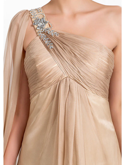 Evening Black Tie Gala Dress One Shoulder Sleeveless Floor Length Chiffon with Criss Cross Crystals