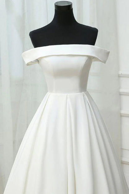 Simple white satin long prom dress Wedding Dresses