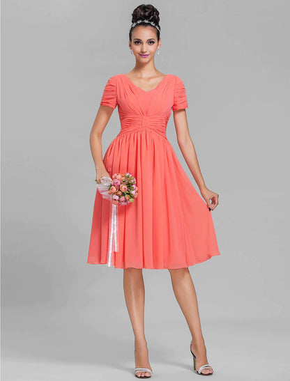 Bridesmaid Dress Short Sleeve Vintage Inspired Knee Length Chiffon