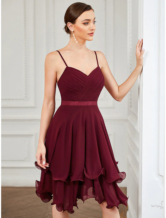 Homecoming Dresses Elegant Dress Homecoming Short / Mini Sleeveless Sweetheart Chiffon with Pure Color Tiered