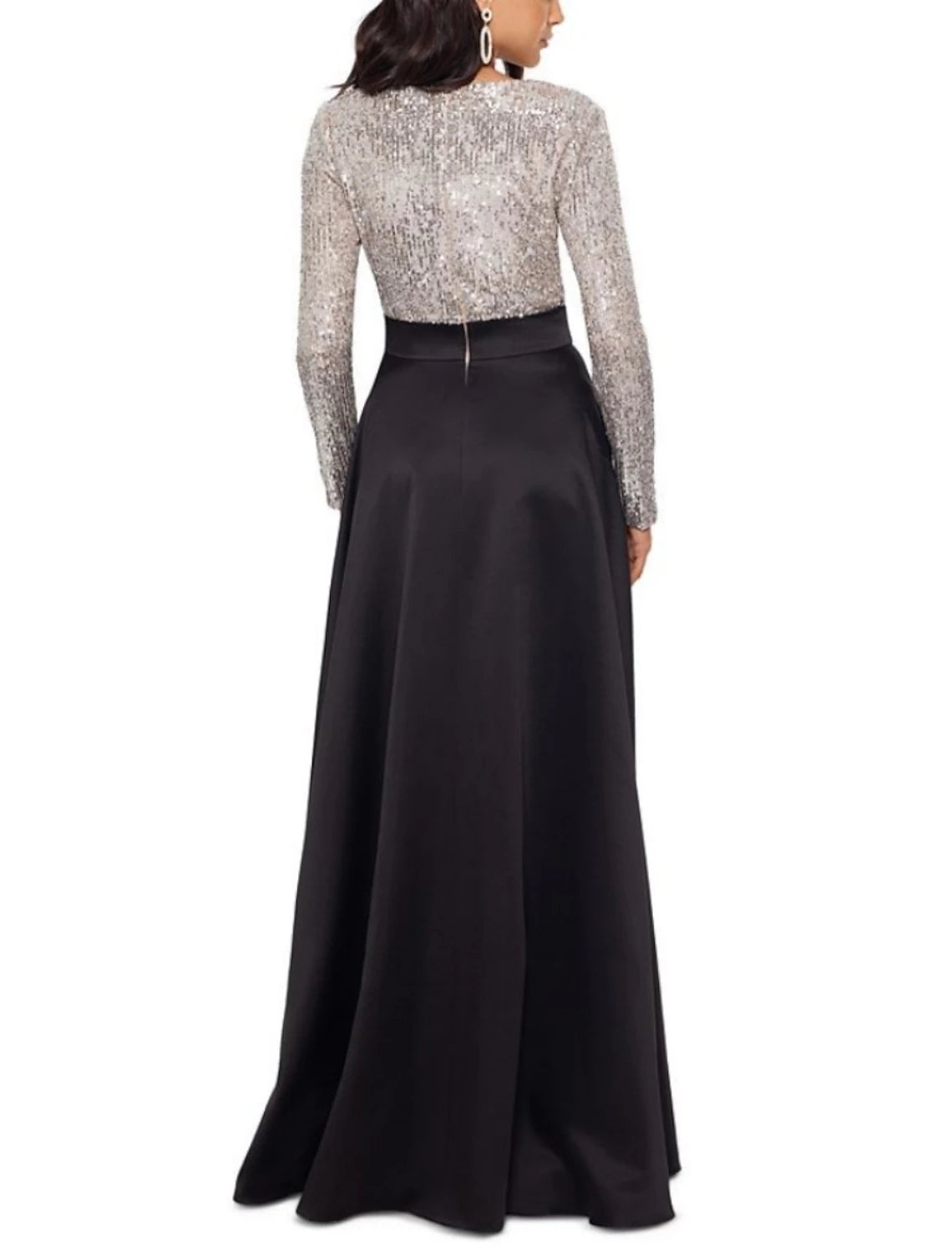 Sheath / Column Mother of the Bride Dress Wedding Guest Party Sparkle & Shine V Neck Floor Length Satin Sequined Long Sleeve