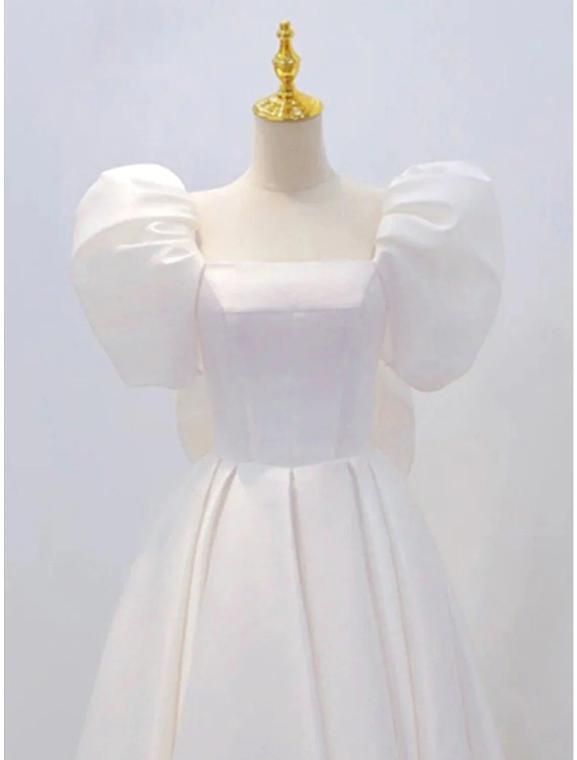 Reception Little White Dresses Wedding Dresses A-Line Square Neck Short Sleeve Knee Length Satin Bridal Gowns With Bow(s)