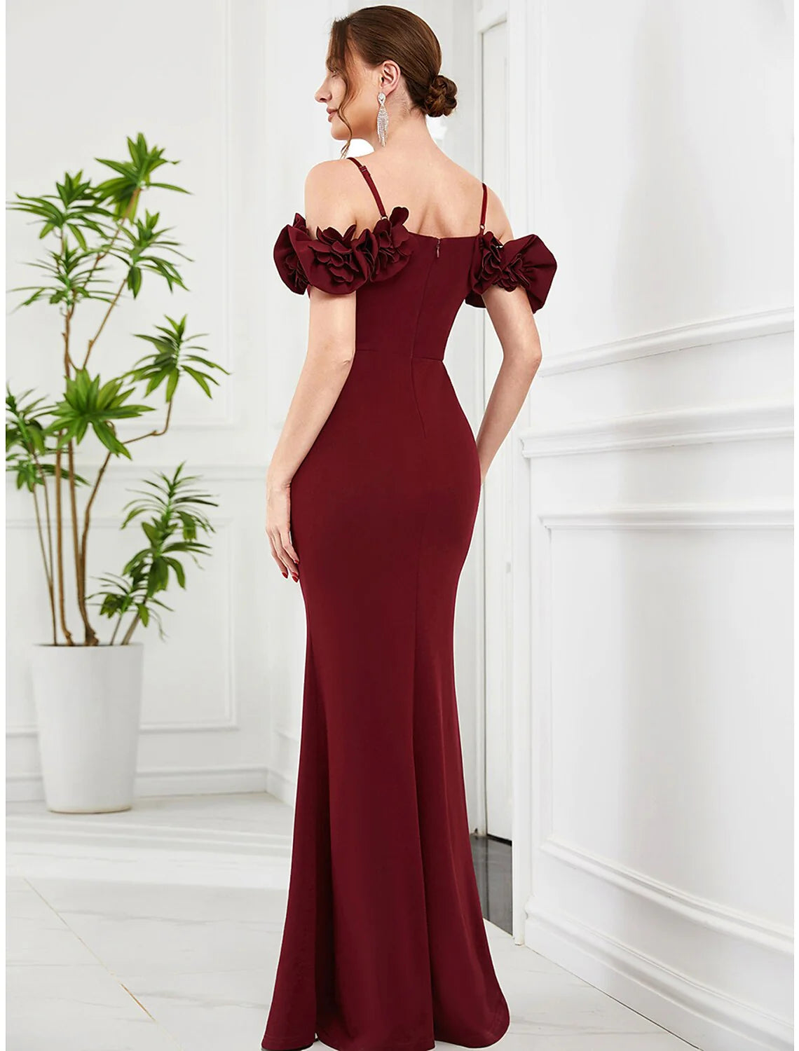 Evening Gown Vintage Dress Engagement Floor Length Sleeveless Off Shoulder Polyester with Ruffles