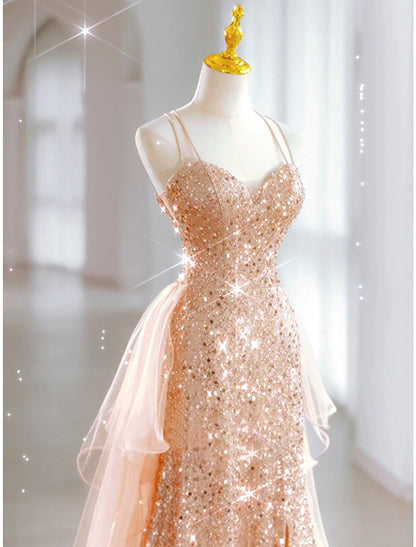 A-Line Prom Dresses Sparkle & Shine Dress Sweet 16 Birthday Floor Length Sleeveless Sweetheart Tulle with Sequin