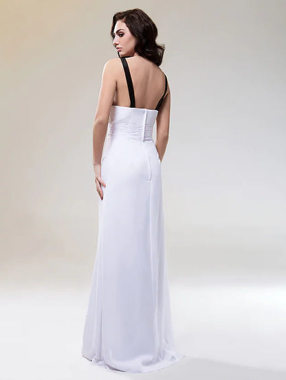 Bridesmaid Dress Straps Sleeveless Floor Length Chiffon Stretch Satin with Ruched Draping