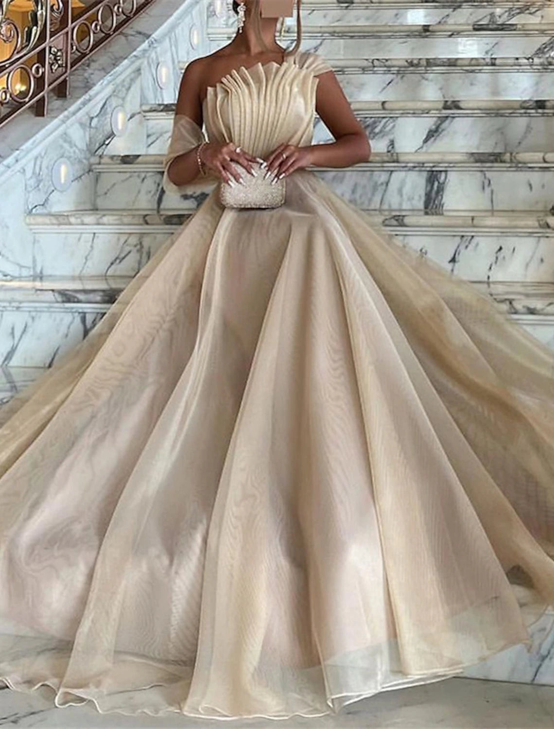 Ball Gown Prom Dresses Elegant Dress Wedding Black Tie Court Train Sleeveless One Shoulder Organza