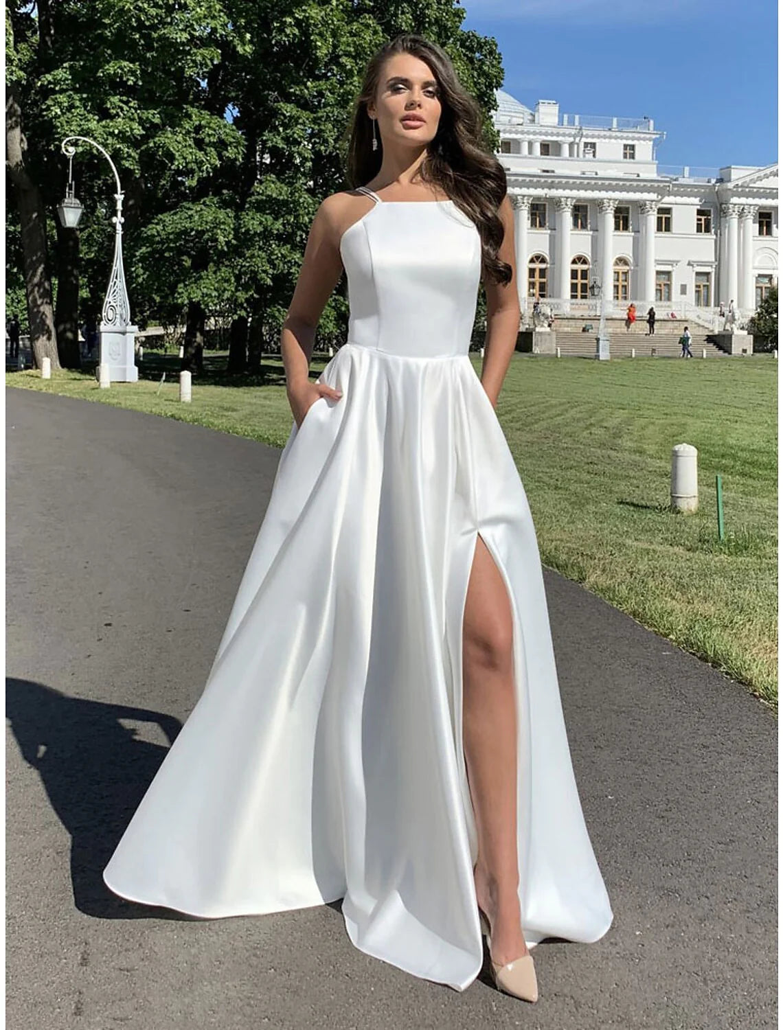 Mermaid / Trumpet Evening Gown Elegant Dress Wedding Guest Floor Length Sleeveless Spaghetti Strap Jersey Crisscross Back with Strappy