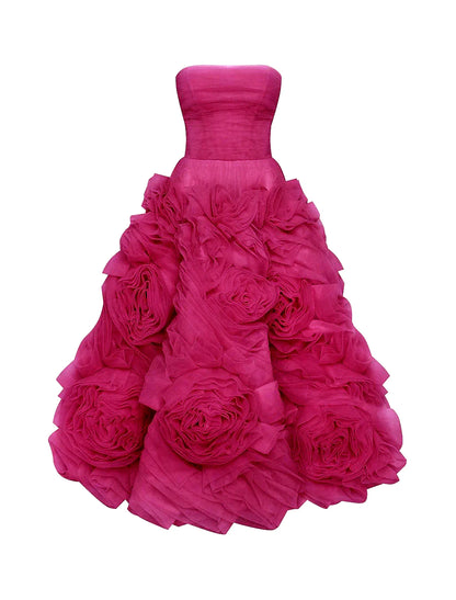 A-Line Prom Dresses Floral Dress Masquerade Ankle Length Sleeveless Strapless Tulle Backless with Floral