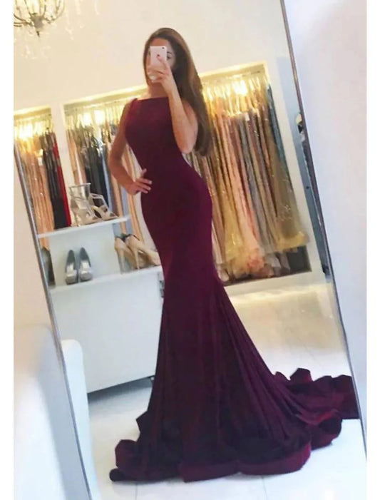 Evening Gown Empire Dress Prom Court Train Sleeveless Spaghetti Strap Spandex with Pleats