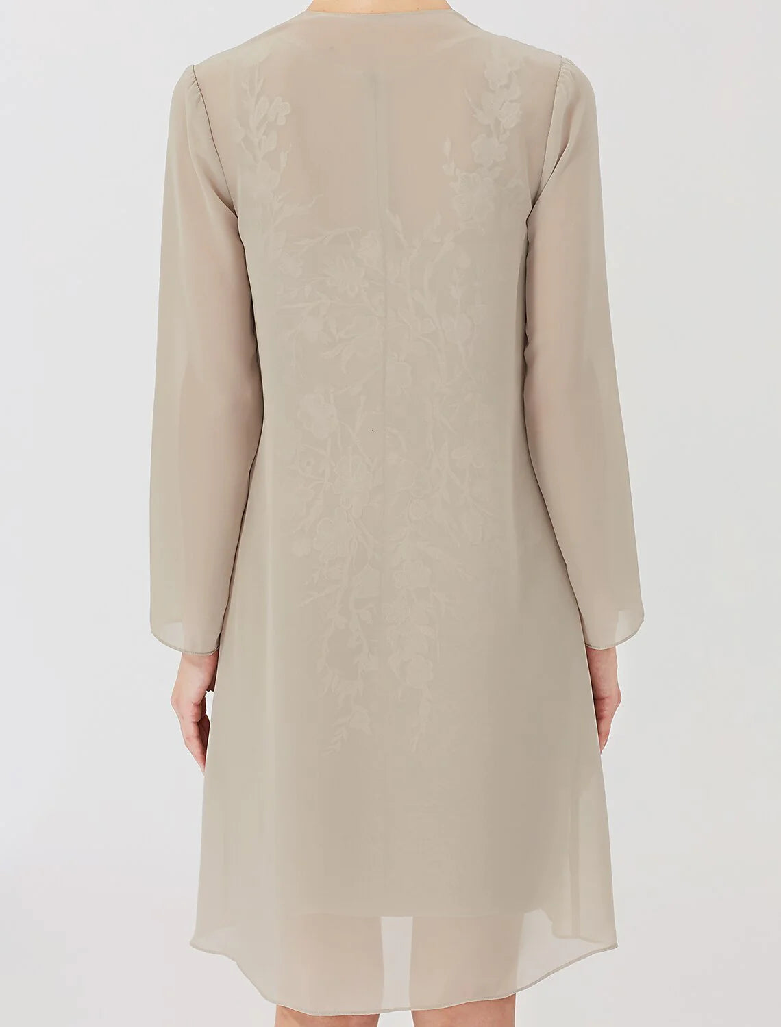 Sheath / Column Mother of the Bride Dress Formal Classic & Timeless Elegant & Luxurious Convertible Dress Illusion Neck Knee Length Chiffon All Over Lace Long Sleeve with Appliques