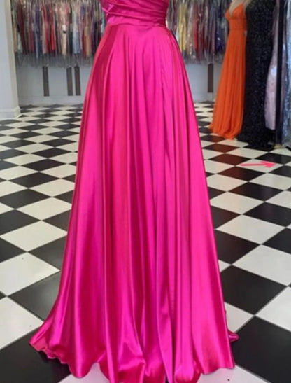 A-Line Prom Dresses Sexy Dress Formal Floor Length Sleeveless Spaghetti Strap Bridesmaid Dress Charmeuse with Slit