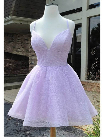 Homecoming Dresses Sparkle & Shine Dress Holiday Short / Mini Sleeveless Spaghetti Strap Tulle with Glitter