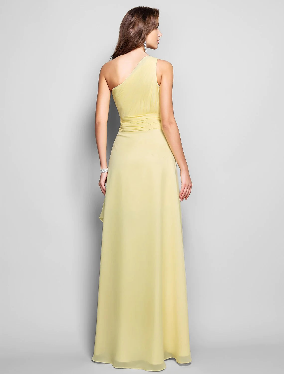 Sheath / Column Elegant Dress Wedding Guest Cocktail Party Asymmetrical Sleeveless One Shoulder Bridesmaid Dress Chiffon with Beading Slit Appliques