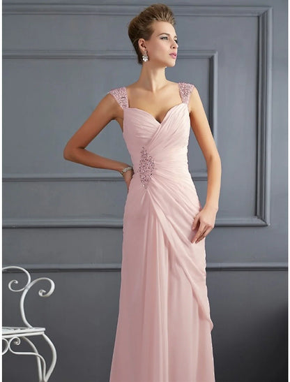 Evening Gown Sparkle & Shine Dress Formal Wedding Guest Floor Length Sleeveless Spaghetti Strap Chiffon with Rhinestone Ruched