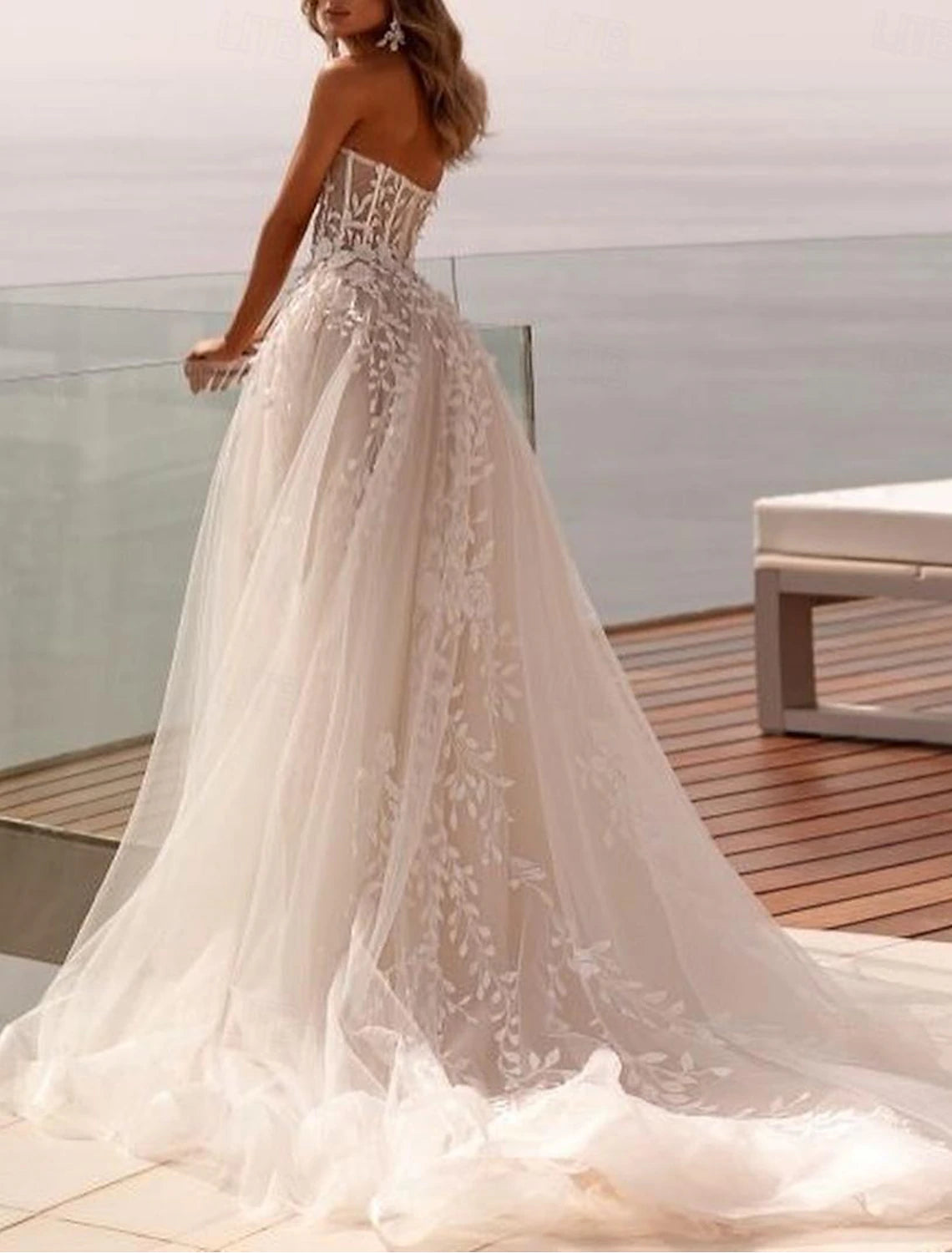 Beach Open Back Formal Wedding Dresses Ball Gown Sweetheart Sleeveless Sweep / Brush Train Tulle Bridal Gowns