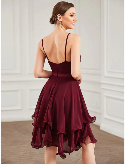 Homecoming Dresses Elegant Dress Homecoming Short / Mini Sleeveless Sweetheart Chiffon with Pure Color Tiered