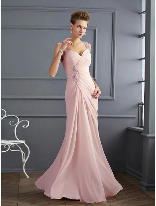 Evening Gown Sparkle & Shine Dress Formal Wedding Guest Floor Length Sleeveless Spaghetti Strap Chiffon with Rhinestone Ruched