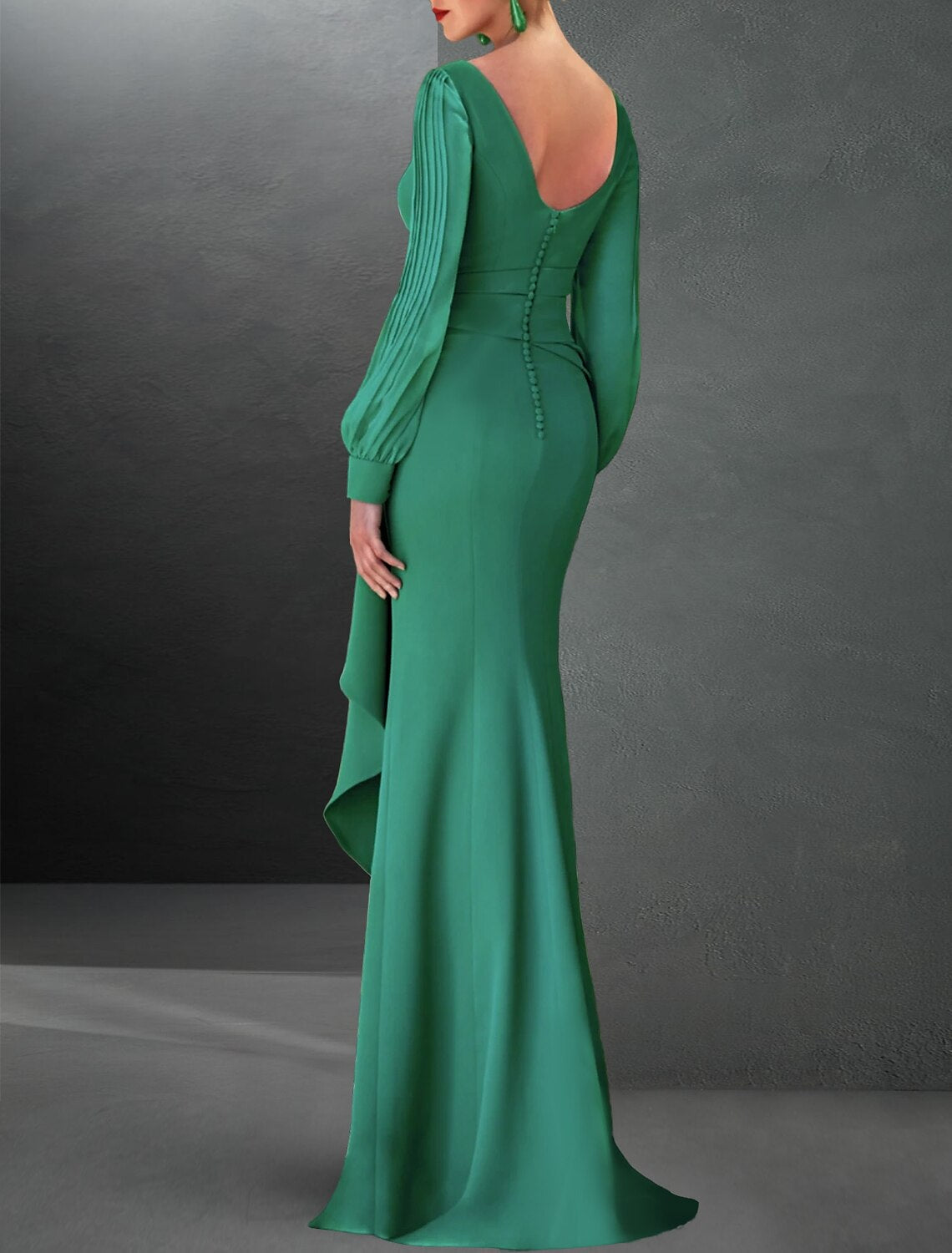 A-Line Evening Gown Party Dress Elegant Dress Formal Fall Sweep / Brush Train Long Sleeve Jewel Neck Stretch Chiffon