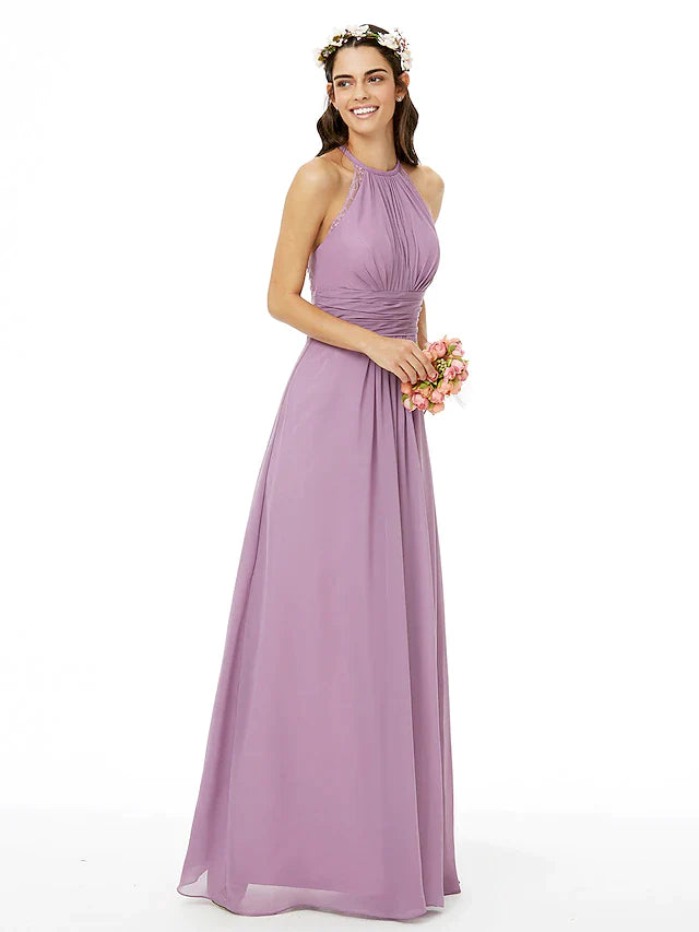 Sheath / Column Bridesmaid Dress Jewel Neck Sleeveless Beautiful Back Floor Length Chiffon