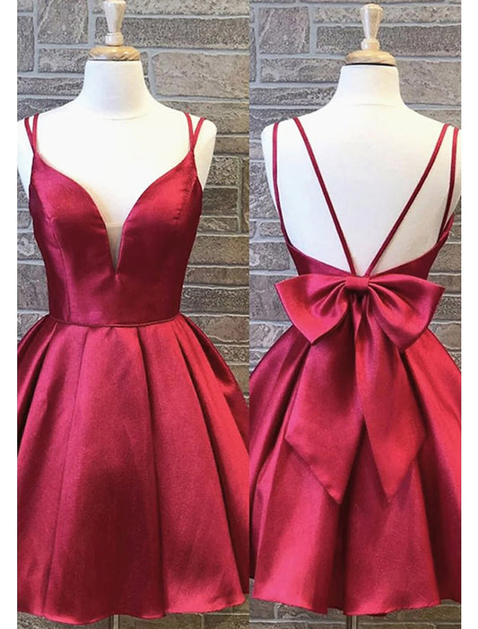 Homecoming Dresses Backless Dress Holiday Short / Mini Sleeveless Spaghetti Strap Charmeuse with Bow(s)