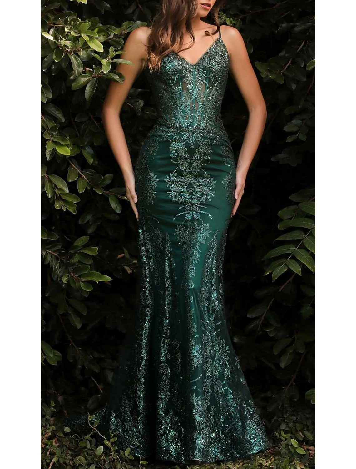 Mermaid / Trumpet Prom Dresses Celebrity Style Dress Graduation Prom Court Train Sleeveless V Neck Lace