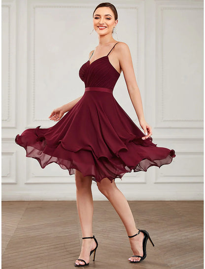 Homecoming Dresses Elegant Dress Homecoming Short / Mini Sleeveless Sweetheart Chiffon with Pure Color Tiered