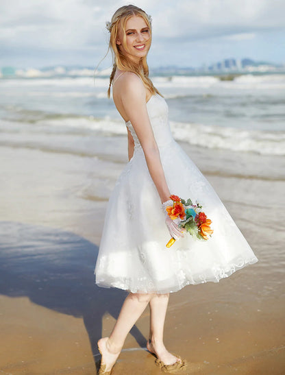 Hall Boho Wedding Dresses A-Line Sweetheart Strapless Knee Length Lace Bridal Gowns With Lace